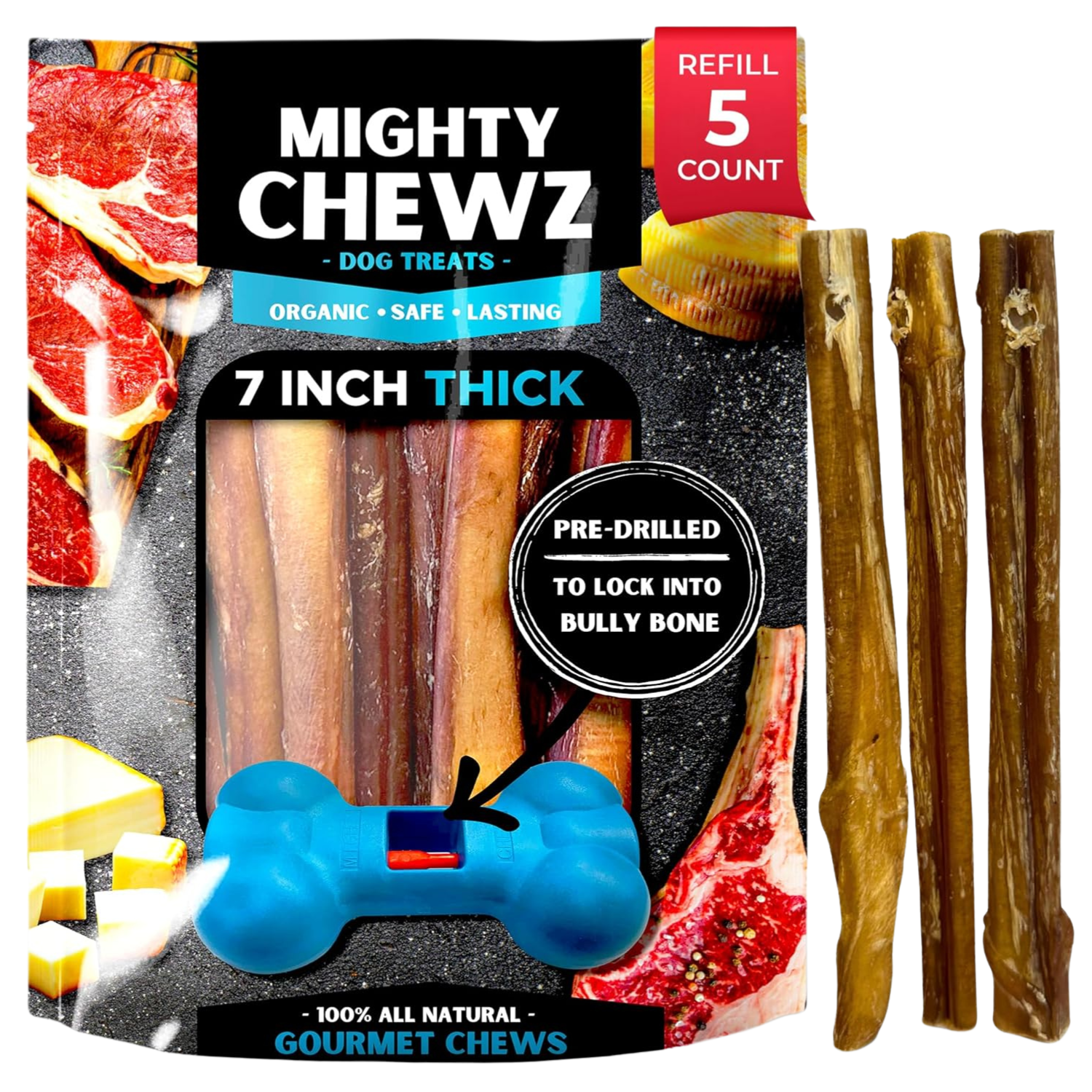 7" Thick Bully Sticks - Refill Pack - FurrrBabies & More! - 00197644866885Bully Sticks