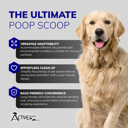 Activedogs Dog Poop Scooper Heavy Duty - Best Ever Dog Pooper Scooper with Teeth - Powder Coated Welded Aluminum Metal & Solid Bolt Pet Waste Removal Shovel, USA Made - FurrrBabies & More! - 726084091610