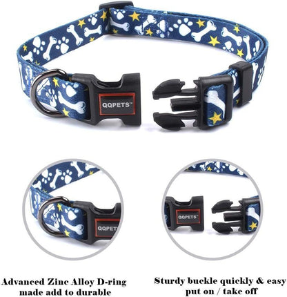 Adjustable Soft Dog Collar: Print Flower Pink Multicolor Cute Patterns for XS Small Medium Large Pet Girl Boy Puppy Walking Running Training (XS, Bone) - FurrrBabies & More! - 726084358041