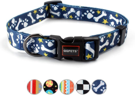 Adjustable Soft Dog Collar: Print Flower Pink Multicolor Cute Patterns for XS Small Medium Large Pet Girl Boy Puppy Walking Running Training (XS, Bone) - FurrrBabies & More! - 726084358041