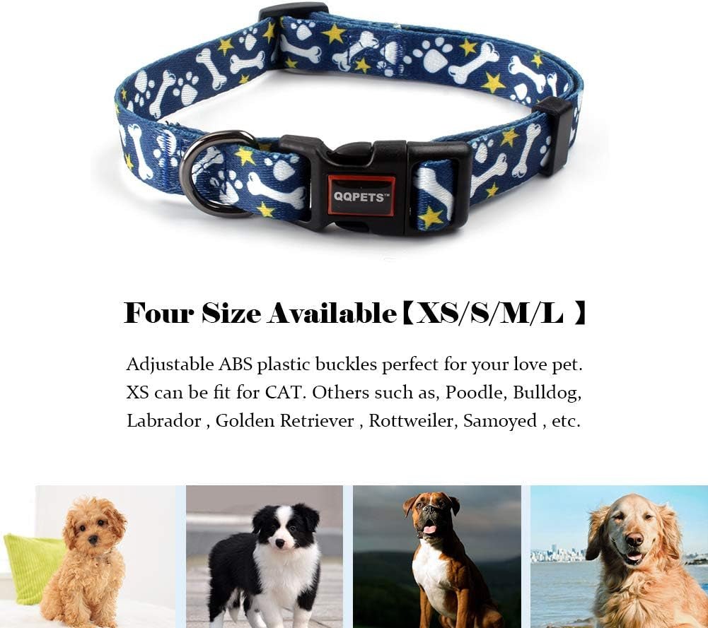 Adjustable Soft Dog Collar: Print Flower Pink Multicolor Cute Patterns for XS Small Medium Large Pet Girl Boy Puppy Walking Running Training (XS, Bone) - FurrrBabies & More! - 726084358041