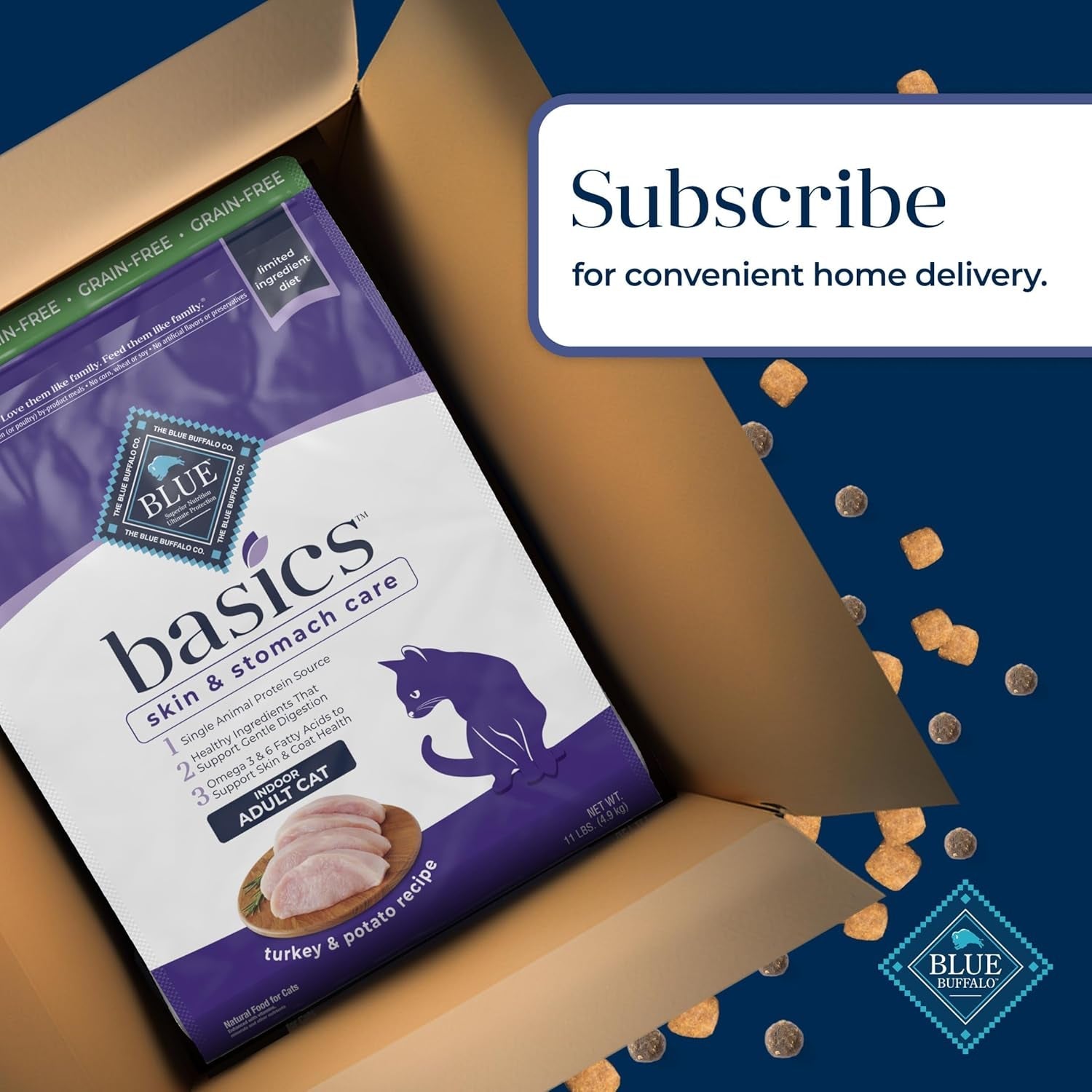 Basics Grain - Free Dry Cat Food, Skin & Stomach Care, Limited Ingredient Diet for Indoor Cats, Turkey & Potato Recipe, 11 - Lb. Bag - FurrrBabies & More! - 313023148100