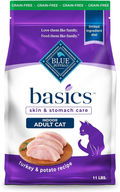 Basics Grain - Free Dry Cat Food, Skin & Stomach Care, Limited Ingredient Diet for Indoor Cats, Turkey & Potato Recipe, 11 - Lb. Bag - FurrrBabies & More! - 313023148100