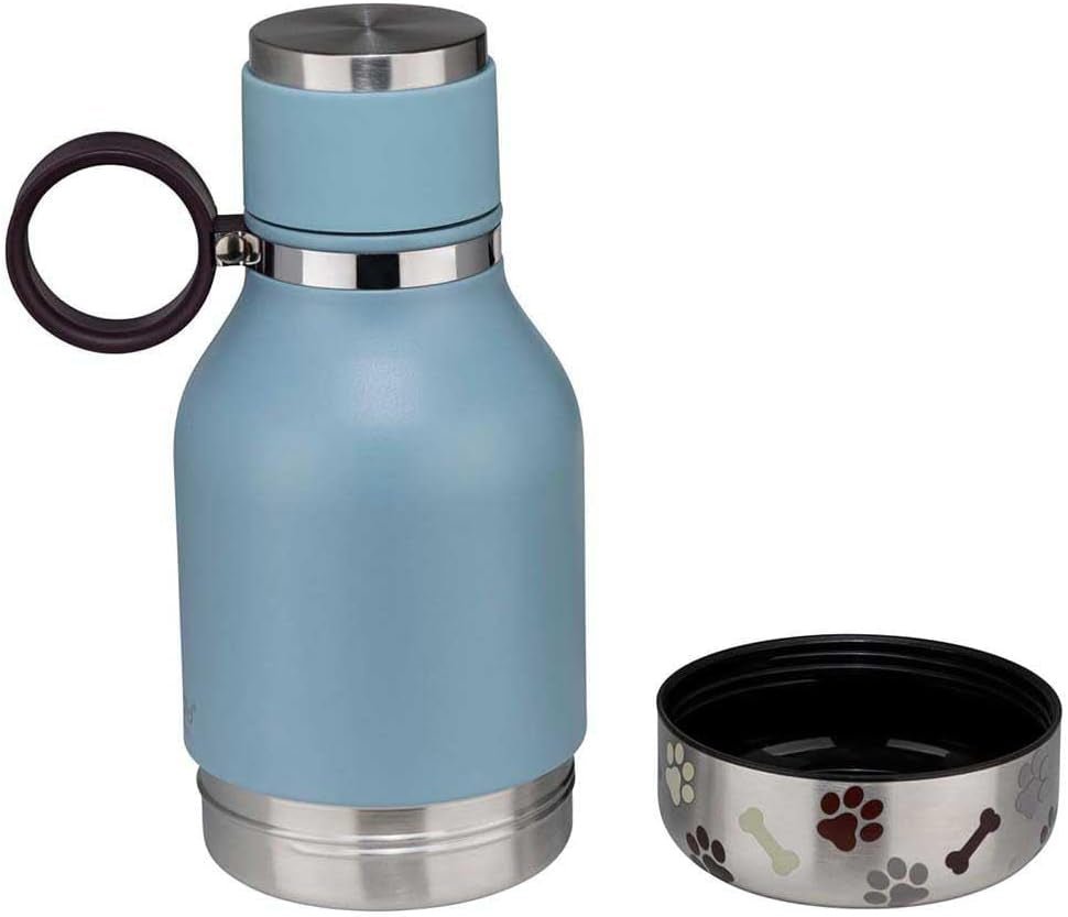 Buddy Bottle a Stainless Steel Insulated Water Bottle for with Removable Dog Water Bowl and Dog Food and Treat Storage Bowl (Blue, 37 Oz Water Bottle with Bowl) - FurrrBabies & More! - 313103153109