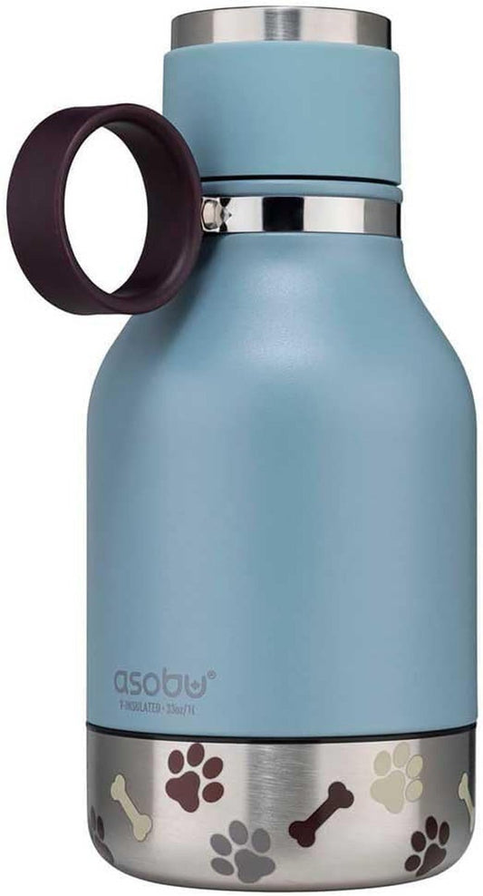 Buddy Bottle a Stainless Steel Insulated Water Bottle for with Removable Dog Water Bowl and Dog Food and Treat Storage Bowl (Blue, 37 Oz Water Bottle with Bowl) - FurrrBabies & More! - 313103153109