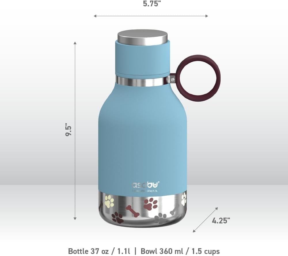 Buddy Bottle a Stainless Steel Insulated Water Bottle for with Removable Dog Water Bowl and Dog Food and Treat Storage Bowl (Blue, 37 Oz Water Bottle with Bowl) - FurrrBabies & More! - 313103153109