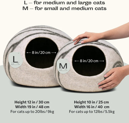 Cat Cave – Premium Felt Cat Bed for Indoor Cats, Handmade Merino Wool (Light Grey, Medium) - FurrrBabies & More! - 705353167331