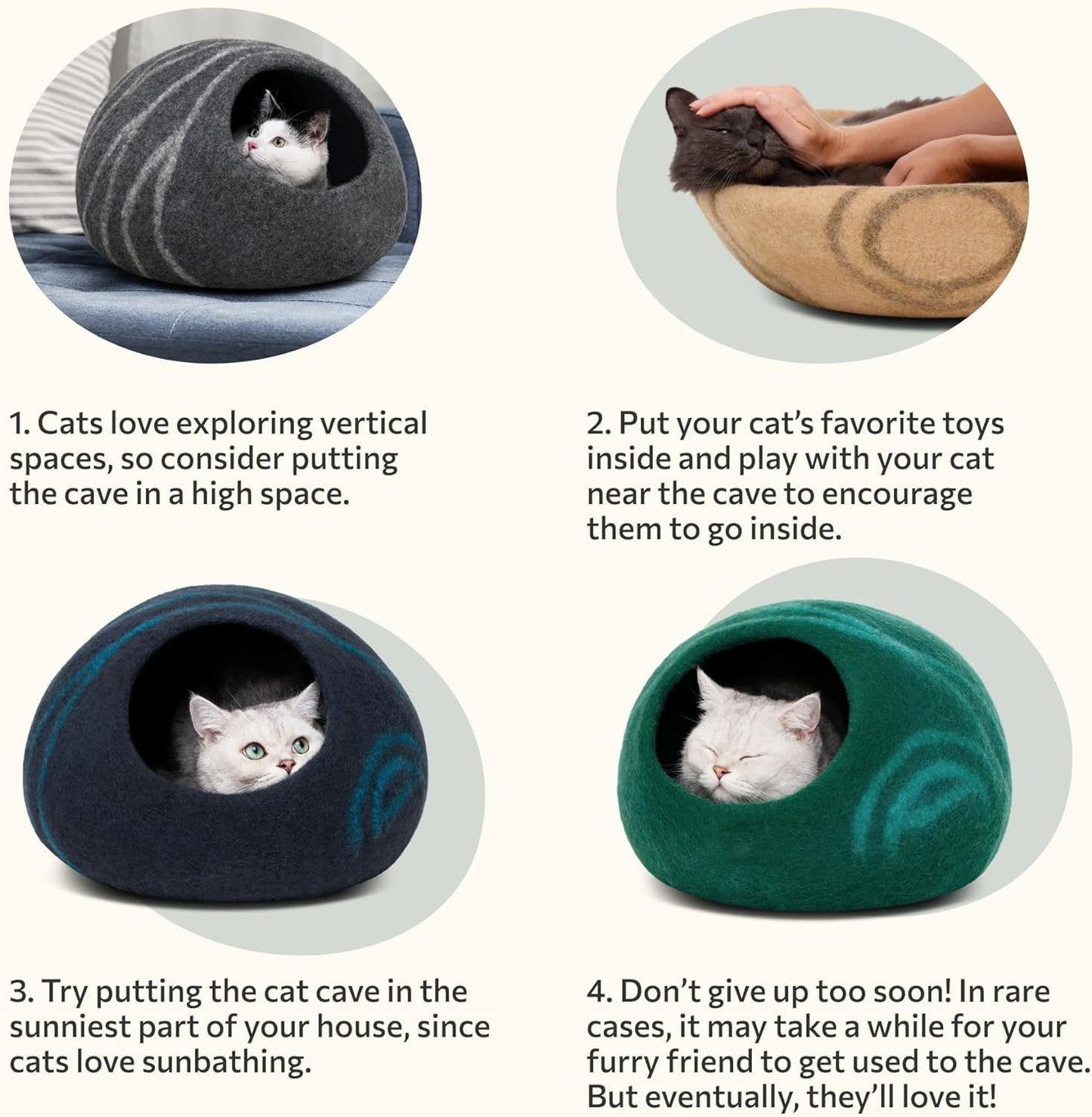 Cat Cave – Premium Felt Cat Bed for Indoor Cats, Handmade Merino Wool (Light Grey, Medium) - FurrrBabies & More! - 705353167331