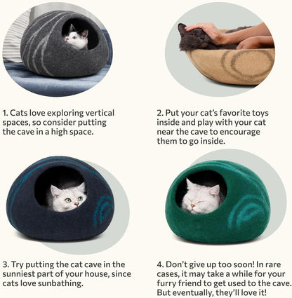 Cat Cave – Premium Felt Cat Bed for Indoor Cats, Handmade Merino Wool (Light Grey, Medium) - FurrrBabies & More! - 705353167331