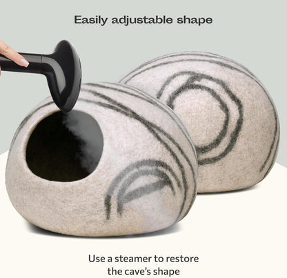 Cat Cave – Premium Felt Cat Bed for Indoor Cats, Handmade Merino Wool (Light Grey, Medium) - FurrrBabies & More! - 705353167331