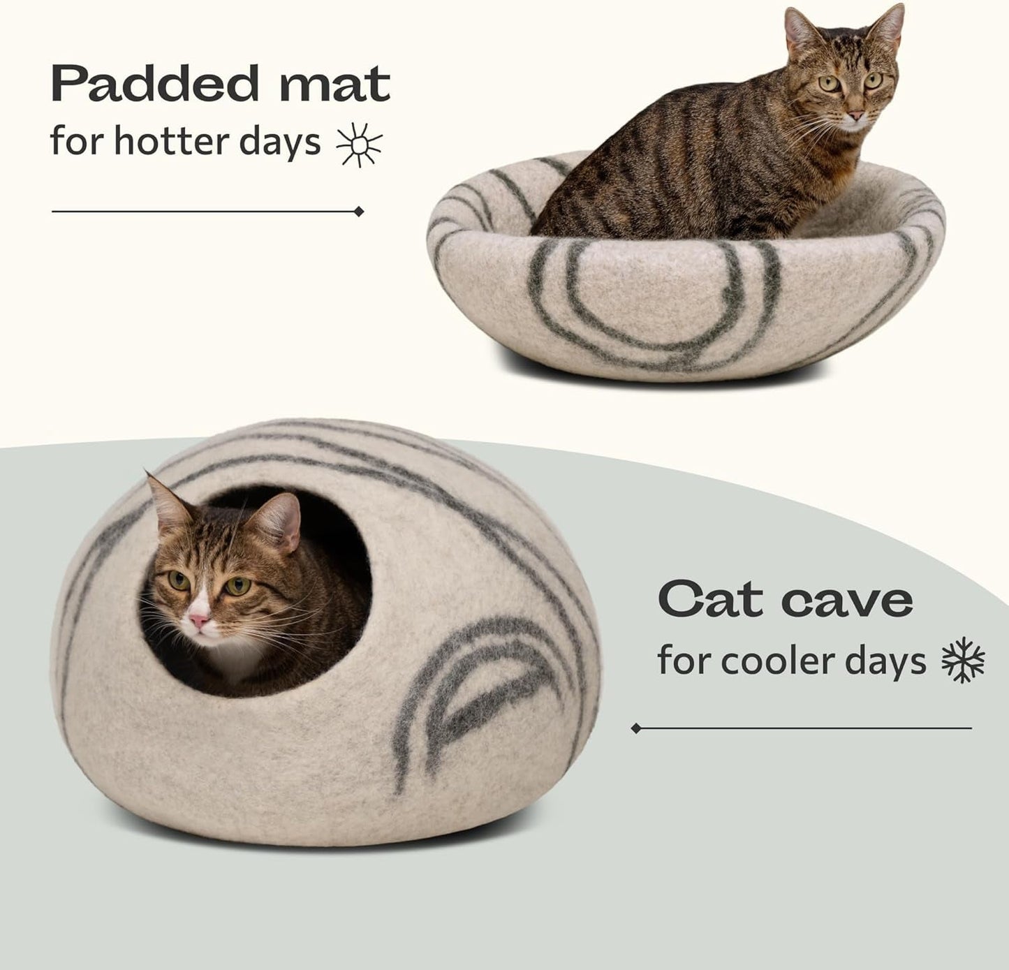 Cat Cave – Premium Felt Cat Bed for Indoor Cats, Handmade Merino Wool (Light Grey, Medium) - FurrrBabies & More! - 705353167331