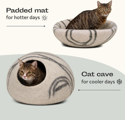 Cat Cave – Premium Felt Cat Bed for Indoor Cats, Handmade Merino Wool (Light Grey, Medium) - FurrrBabies & More! - 705353167331