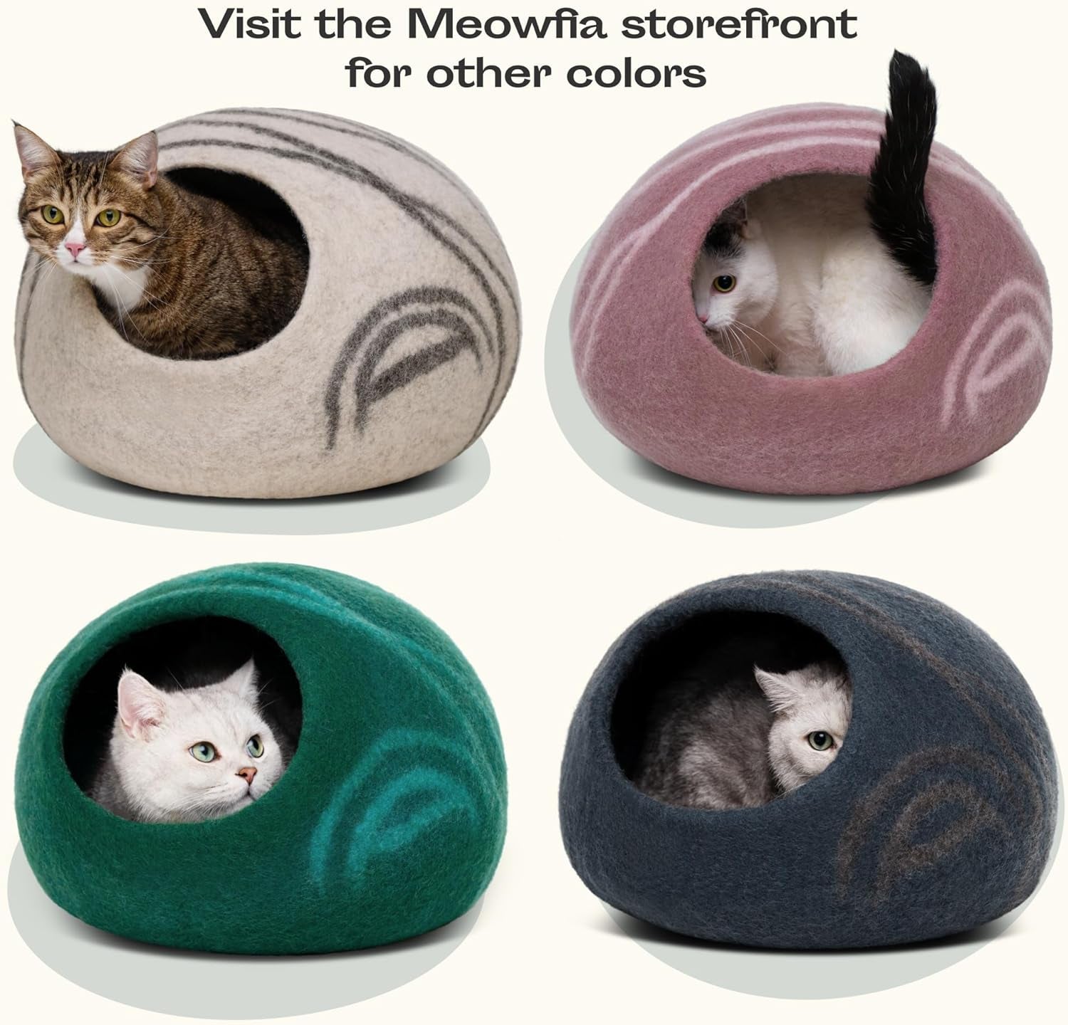 Cat Cave – Premium Felt Cat Bed for Indoor Cats, Handmade Merino Wool (Light Grey, Medium) - FurrrBabies & More! - 705353167331