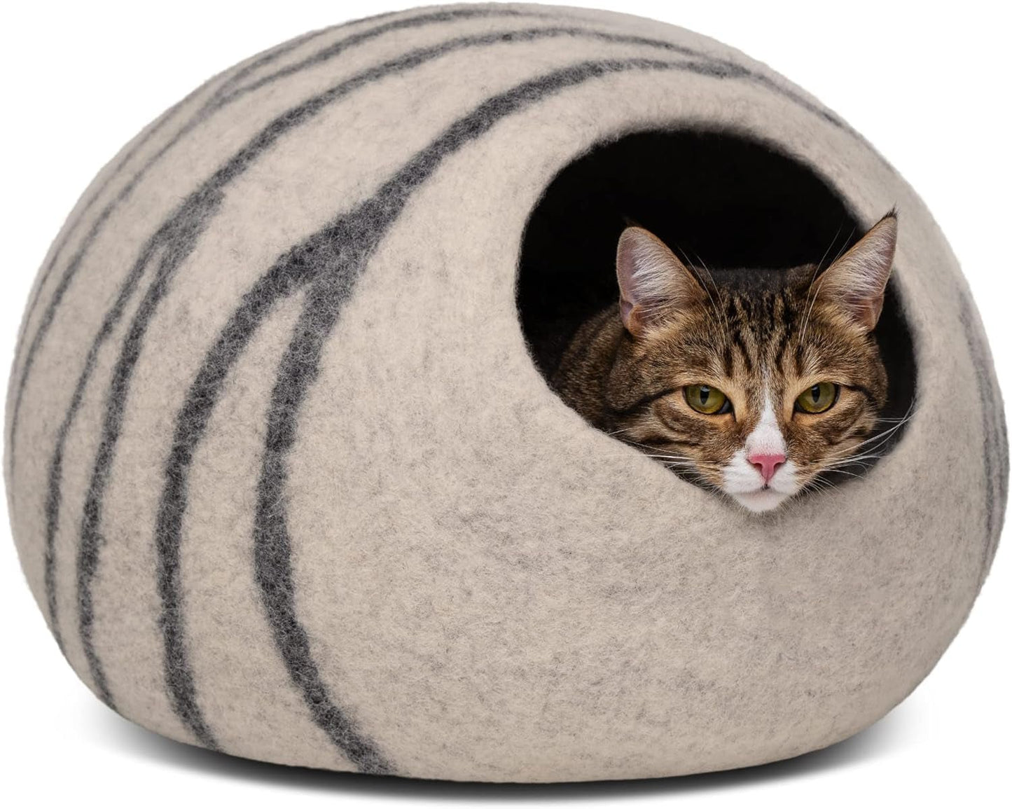 Cat Cave – Premium Felt Cat Bed for Indoor Cats, Handmade Merino Wool (Light Grey, Medium) - FurrrBabies & More! - 705353167331