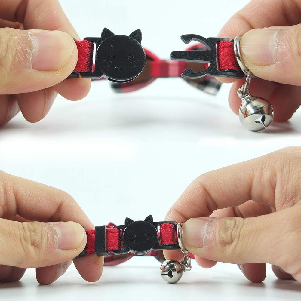 Cat Collar Breakaway with Bell and Bow Tie, Plaid Design Adjustable Safety Kitty Kitten Collars Set of 2 Pcs(6.8 - 10.8In) (Red&Blue Plaid) - FurrrBabies & More! - 705353354946
