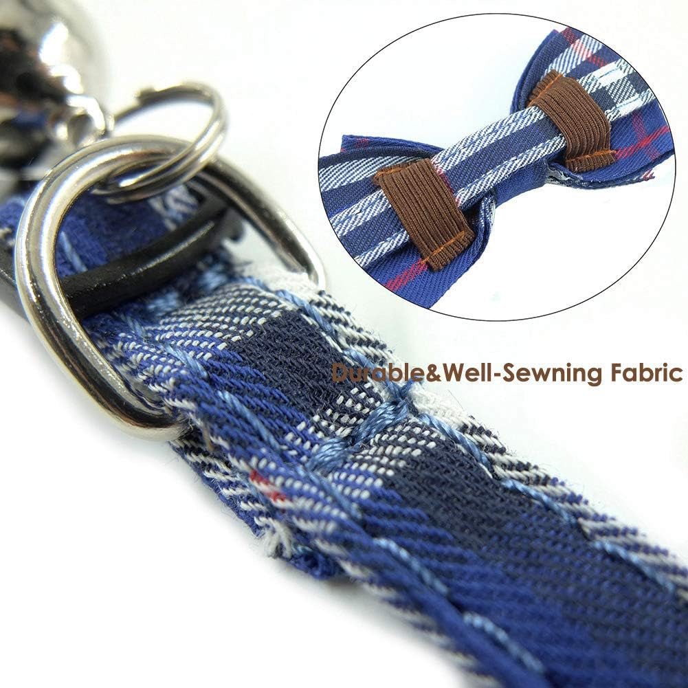 Cat Collar Breakaway with Bell and Bow Tie, Plaid Design Adjustable Safety Kitty Kitten Collars Set of 2 Pcs(6.8 - 10.8In) (Red&Blue Plaid) - FurrrBabies & More! - 705353354946