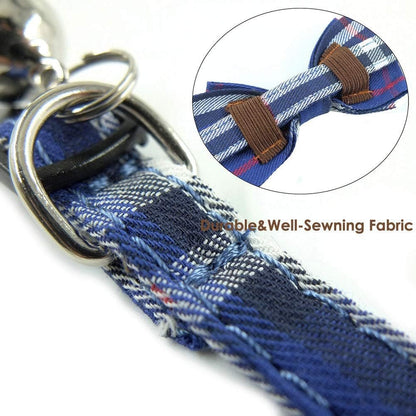 Cat Collar Breakaway with Bell and Bow Tie, Plaid Design Adjustable Safety Kitty Kitten Collars Set of 2 Pcs(6.8 - 10.8In) (Red&Blue Plaid) - FurrrBabies & More! - 705353354946