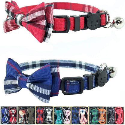 Cat Collar Breakaway with Bell and Bow Tie, Plaid Design Adjustable Safety Kitty Kitten Collars Set of 2 Pcs(6.8 - 10.8In) (Red&Blue Plaid) - FurrrBabies & More! - 705353354946