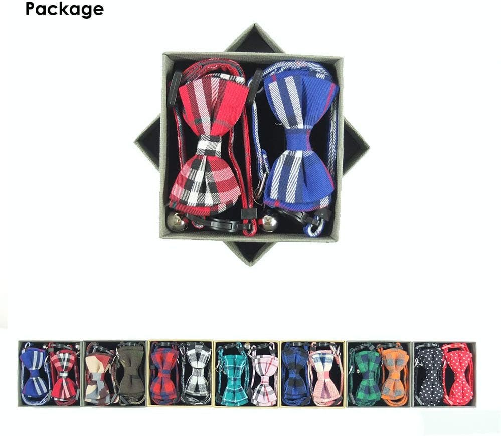 Cat Collar Breakaway with Bell and Bow Tie, Plaid Design Adjustable Safety Kitty Kitten Collars Set of 2 Pcs(6.8 - 10.8In) (Red&Blue Plaid) - FurrrBabies & More! - 705353354946
