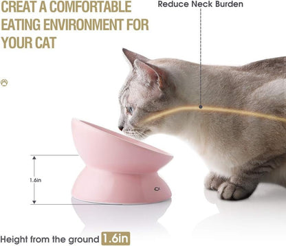Ceramic Raised Cat Bowls, Slanted Cat Dish Food or Water Bowls, Elevated Porcelain Pet Feeder Bowl Protect Cat'S Spine, Stress Free, Backflow Prevention (Pink) - FurrrBabies & More! - 313109778719