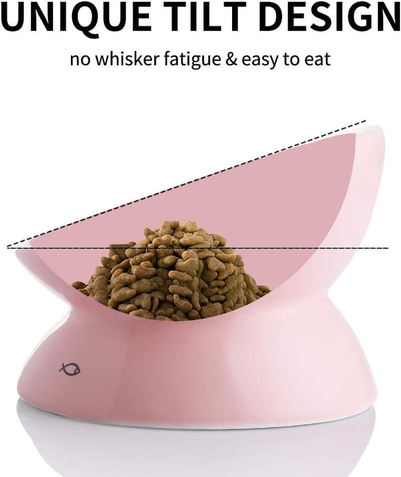 Ceramic Raised Cat Bowls, Slanted Cat Dish Food or Water Bowls, Elevated Porcelain Pet Feeder Bowl Protect Cat'S Spine, Stress Free, Backflow Prevention (Pink) - FurrrBabies & More! - 313109778719