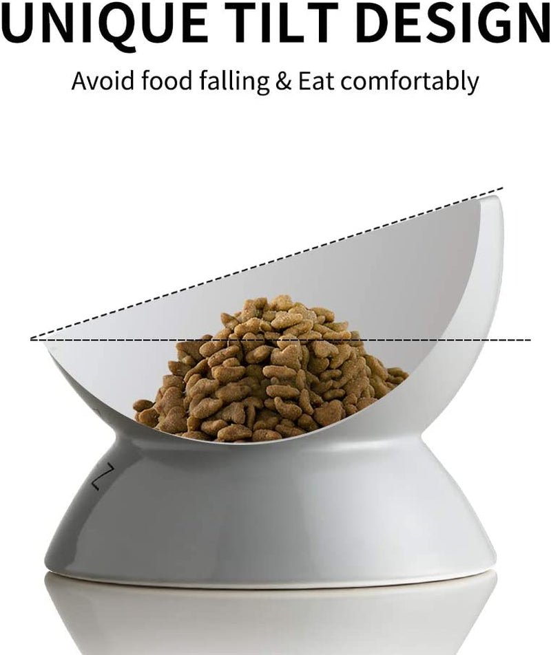 Ceramic Raised Cat Bowls, Slanted Cat Dish Food or Water Bowls, Elevated Porcelain Pet Feeder Bowl Protect Cat'S Spine, Stress Free, Backflow Prevention(Grey) - FurrrBabies & More! - 726084632332
