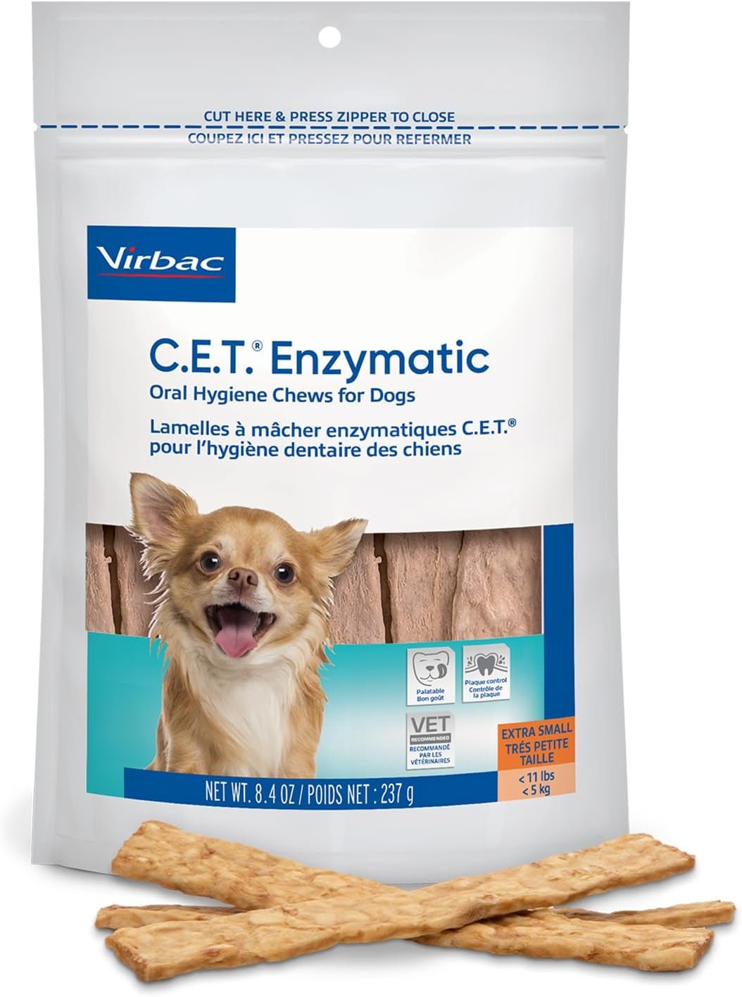 C.E.T.® Enzymatic Oral Hygiene Chews for Dogs, X Small - Plaque & Tartar Control - Single Layer Beefhide with Exclusive Dual - Enzyme System & Tasty Chicken Flavor - Easy to Give Dog Dental Chew - FurrrBabies & More! - 744759966704