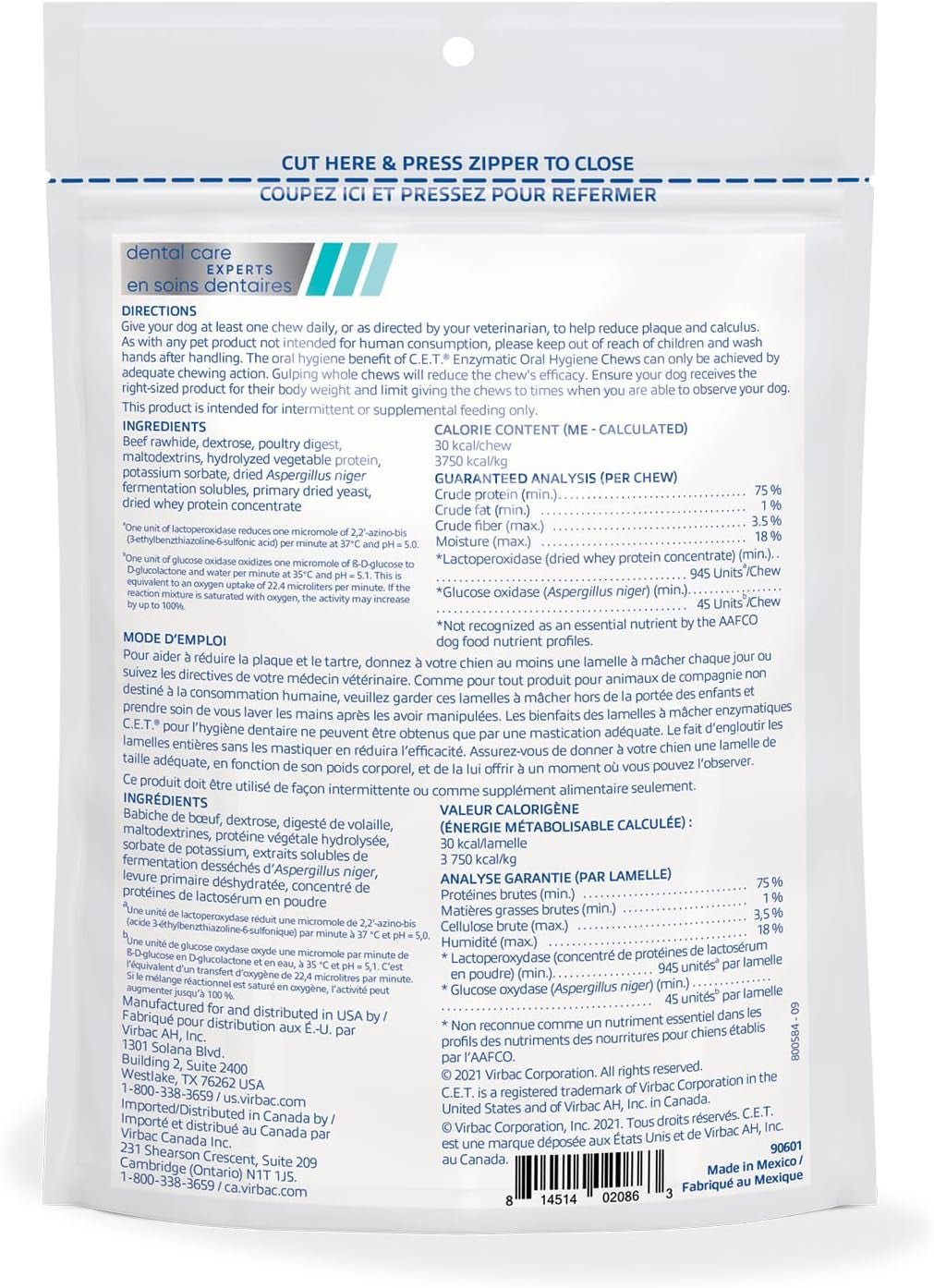 C.E.T.® Enzymatic Oral Hygiene Chews for Dogs, X Small - Plaque & Tartar Control - Single Layer Beefhide with Exclusive Dual - Enzyme System & Tasty Chicken Flavor - Easy to Give Dog Dental Chew - FurrrBabies & More! - 744759966704