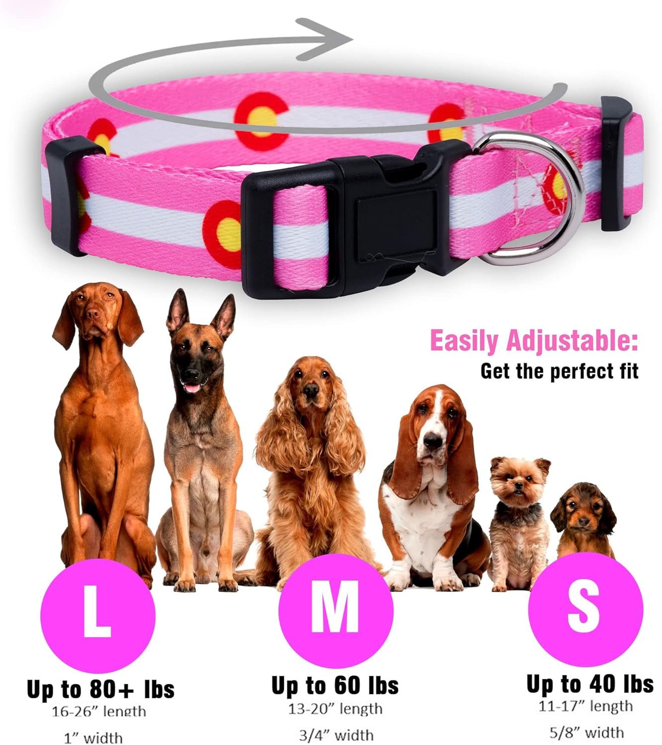Colorado State Flag Dog Collar (Colorado Pink, Medium) - FurrrBabies & More! - 705353660894
