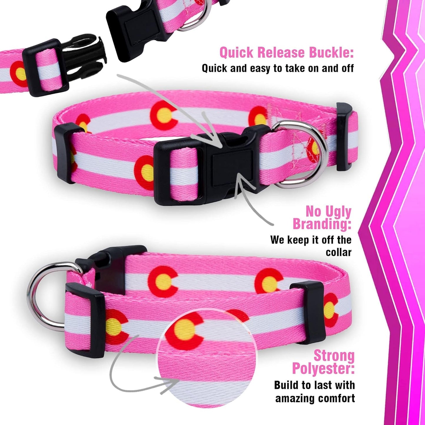 Colorado State Flag Dog Collar (Colorado Pink, Medium) - FurrrBabies & More! - 705353660894
