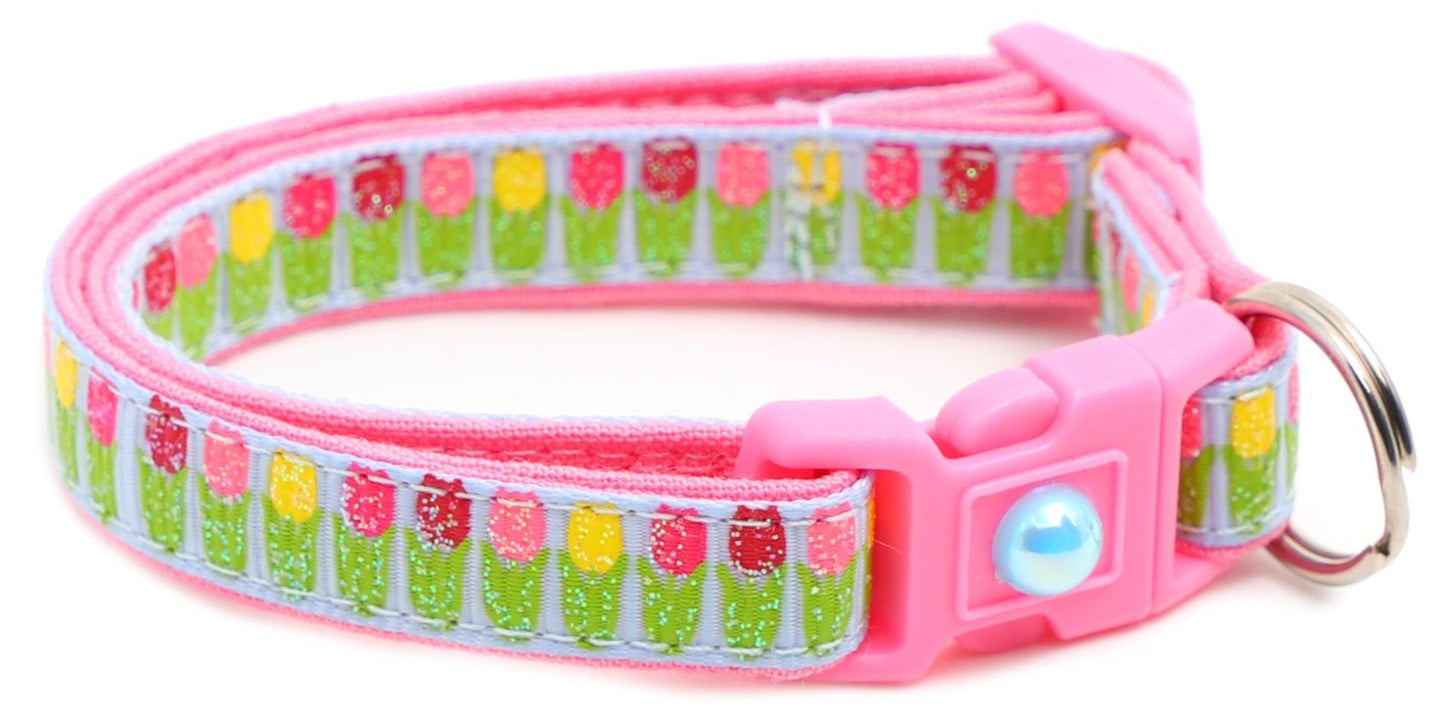 Colorful Tulips Breakaway Cat Collar - FurrrBabies & More! - Light Blue - Cat Collar