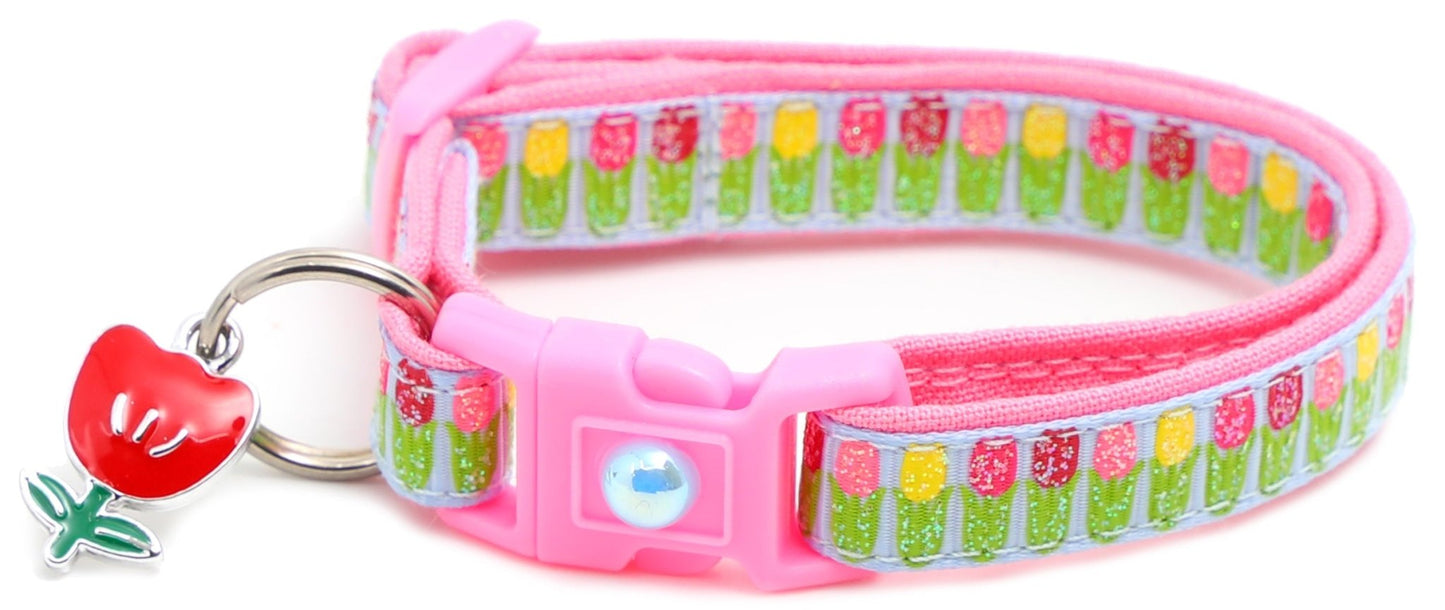 Colorful Tulips Breakaway Cat Collar - FurrrBabies & More! - Light Blue - Cat Collar