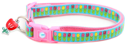 Colorful Tulips Breakaway Cat Collar - FurrrBabies & More! - Bright Blue - Cat Collar