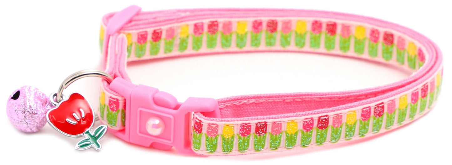 Colorful Tulips Breakaway Cat Collar - FurrrBabies & More! - Light Pink - Cat Collar