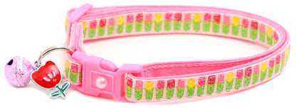 Colorful Tulips Breakaway Cat Collar - FurrrBabies & More! - Light Pink - Cat Collar
