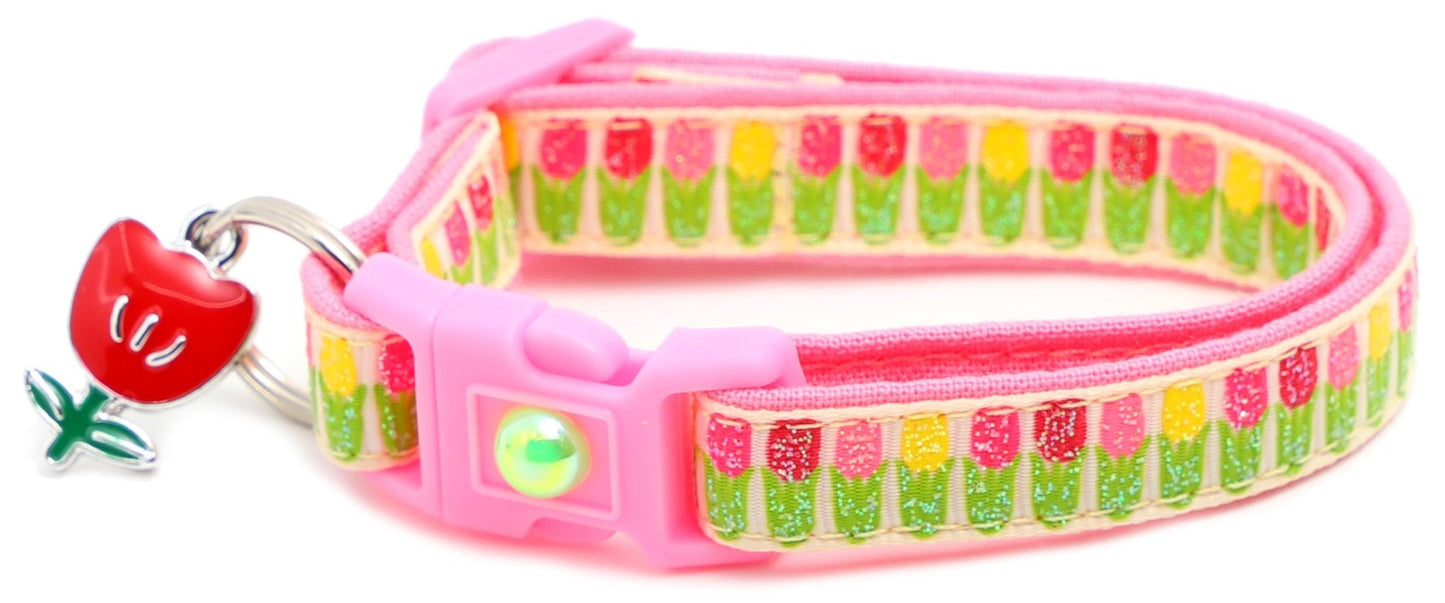 Colorful Tulips Breakaway Cat Collar - FurrrBabies & More! - Cream - Cat Collar