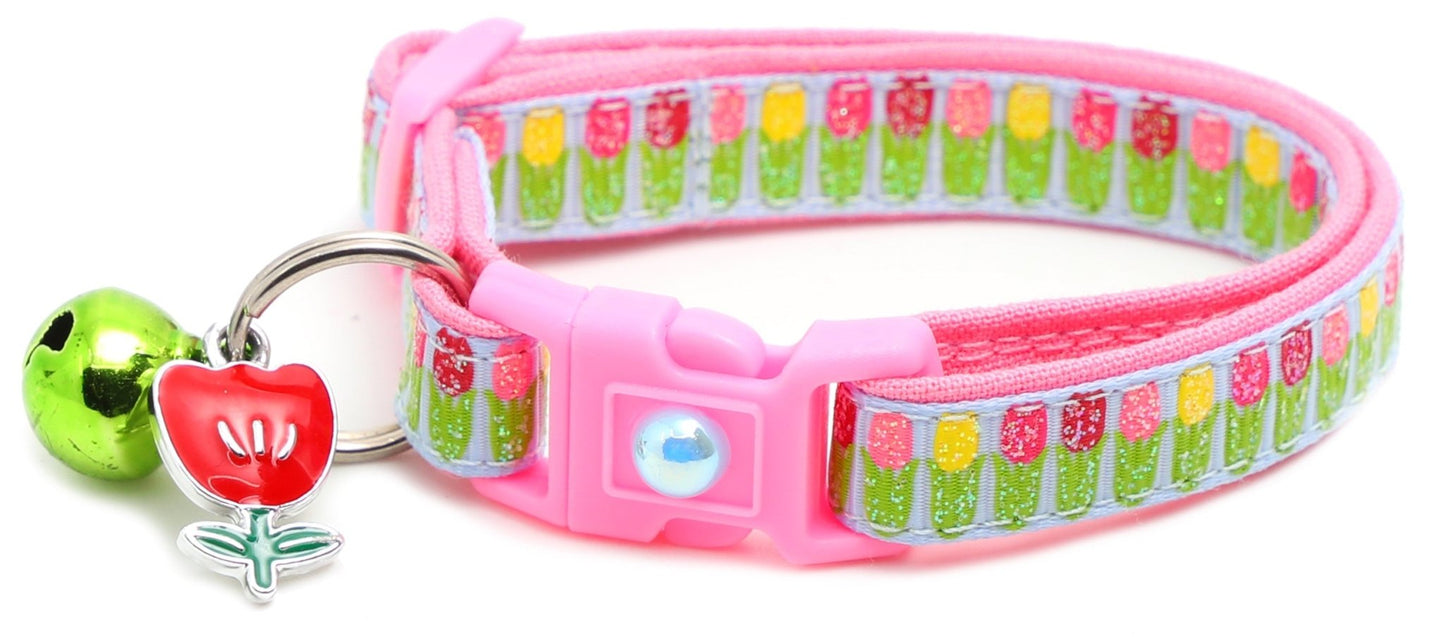 Colorful Tulips Breakaway Cat Collar - FurrrBabies & More! - Light Blue - Cat Collar