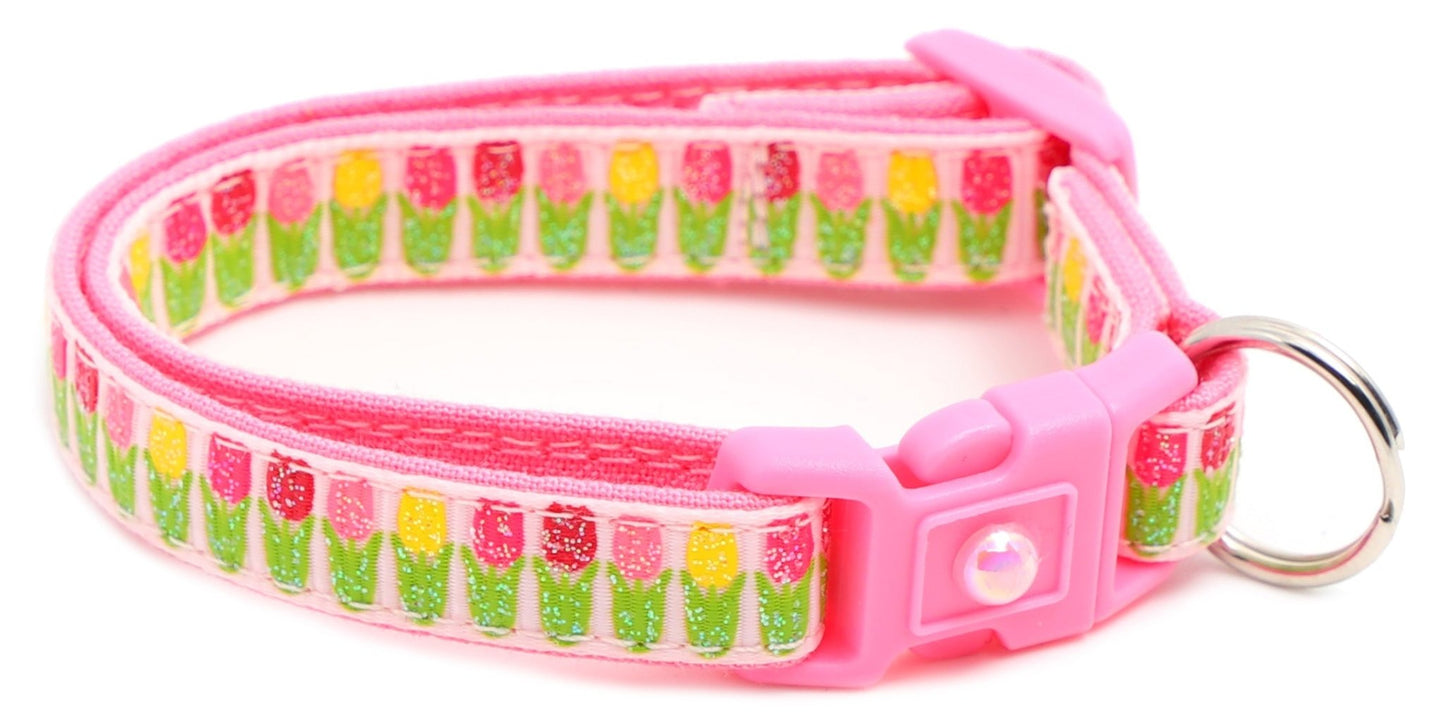 Colorful Tulips Breakaway Cat Collar - FurrrBabies & More! - Light Pink - Cat Collar