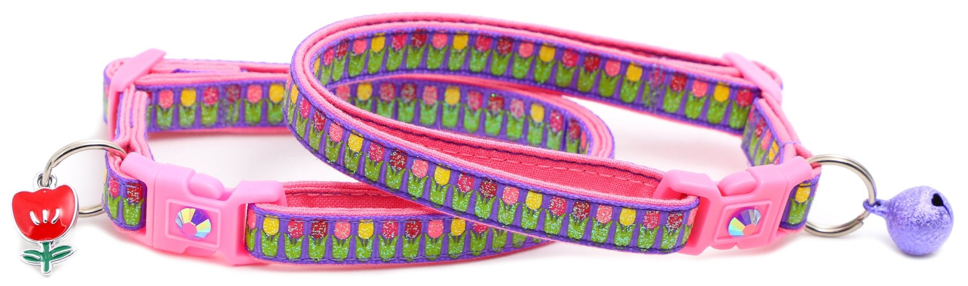 Colorful Tulips Breakaway Cat Collar - FurrrBabies & More! - Bright Blue - Cat Collar