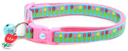Colorful Tulips Breakaway Cat Collar - FurrrBabies & More! - Bright Blue - Cat Collar
