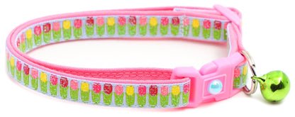 Colorful Tulips Breakaway Cat Collar - FurrrBabies & More! - Light Blue - Cat Collar