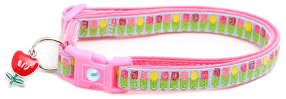 Colorful Tulips Breakaway Cat Collar - FurrrBabies & More! - Light Blue - Cat Collar