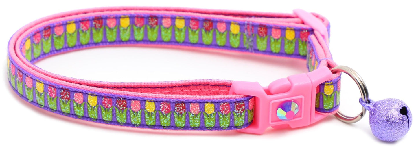 Colorful Tulips Breakaway Cat Collar - FurrrBabies & More! - Purple - Cat Collar