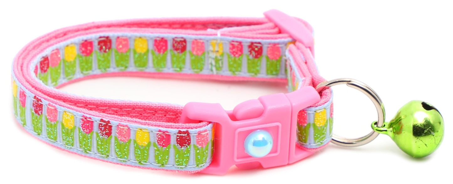 Colorful Tulips Breakaway Cat Collar - FurrrBabies & More! - Light Blue - Cat Collar