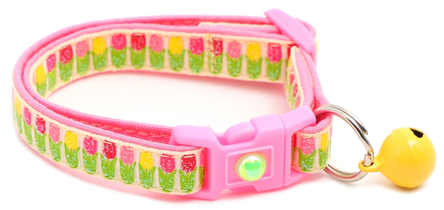 Colorful Tulips Breakaway Cat Collar - FurrrBabies & More! - Cream - Cat Collar
