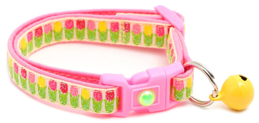 Colorful Tulips Breakaway Cat Collar - FurrrBabies & More! - Cream - Cat Collar