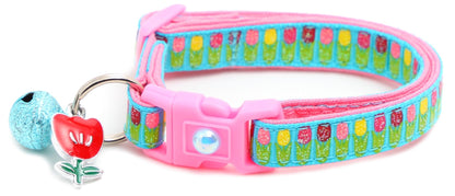 Colorful Tulips Breakaway Cat Collar - FurrrBabies & More! - Bright Blue - Cat Collar