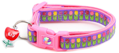 Colorful Tulips Breakaway Cat Collar - FurrrBabies & More! - Purple - Cat Collar
