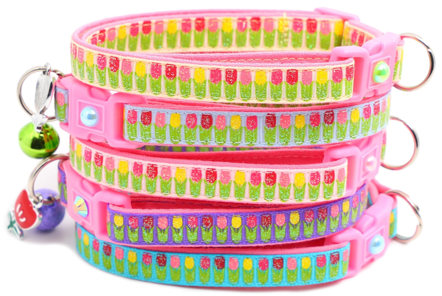 Colorful Tulips Breakaway Cat Collar - FurrrBabies & More! - Purple - Cat Collar