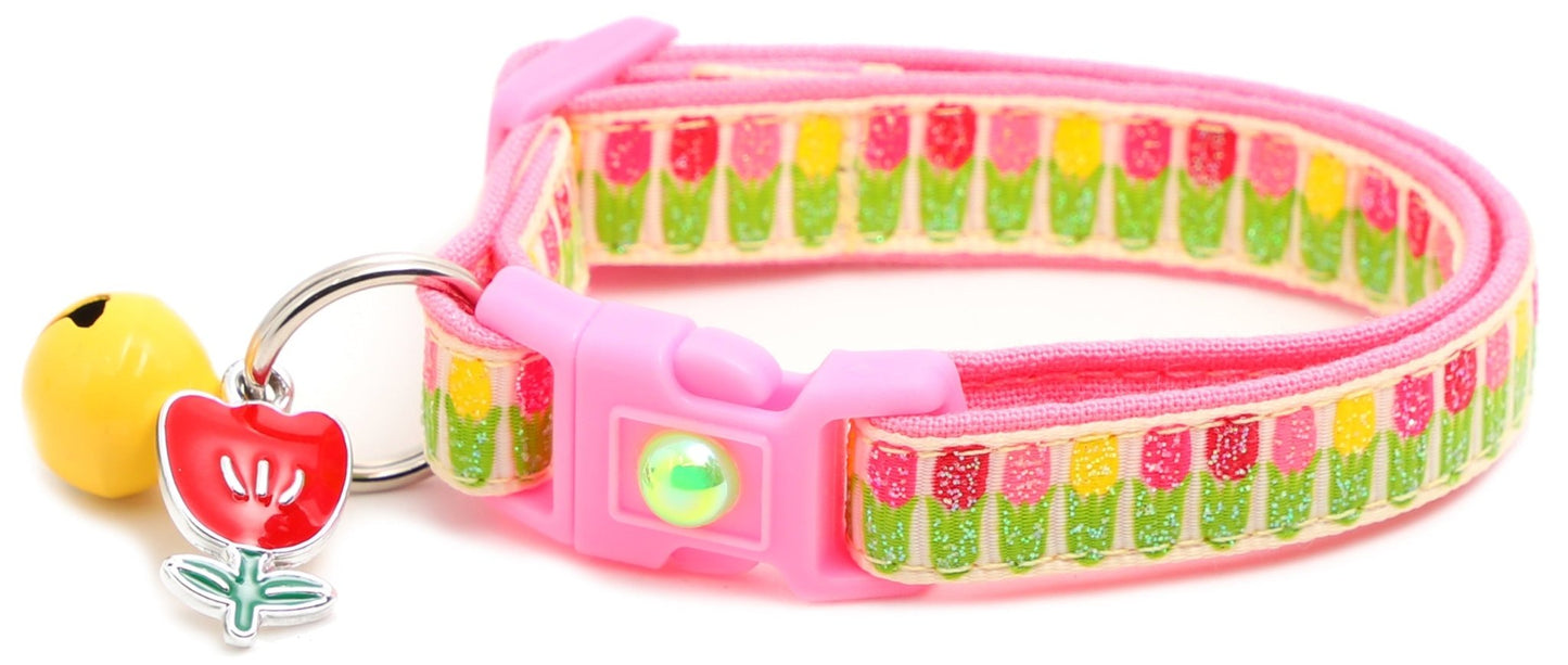 Colorful Tulips Breakaway Cat Collar - FurrrBabies & More! - Cream - Cat Collar